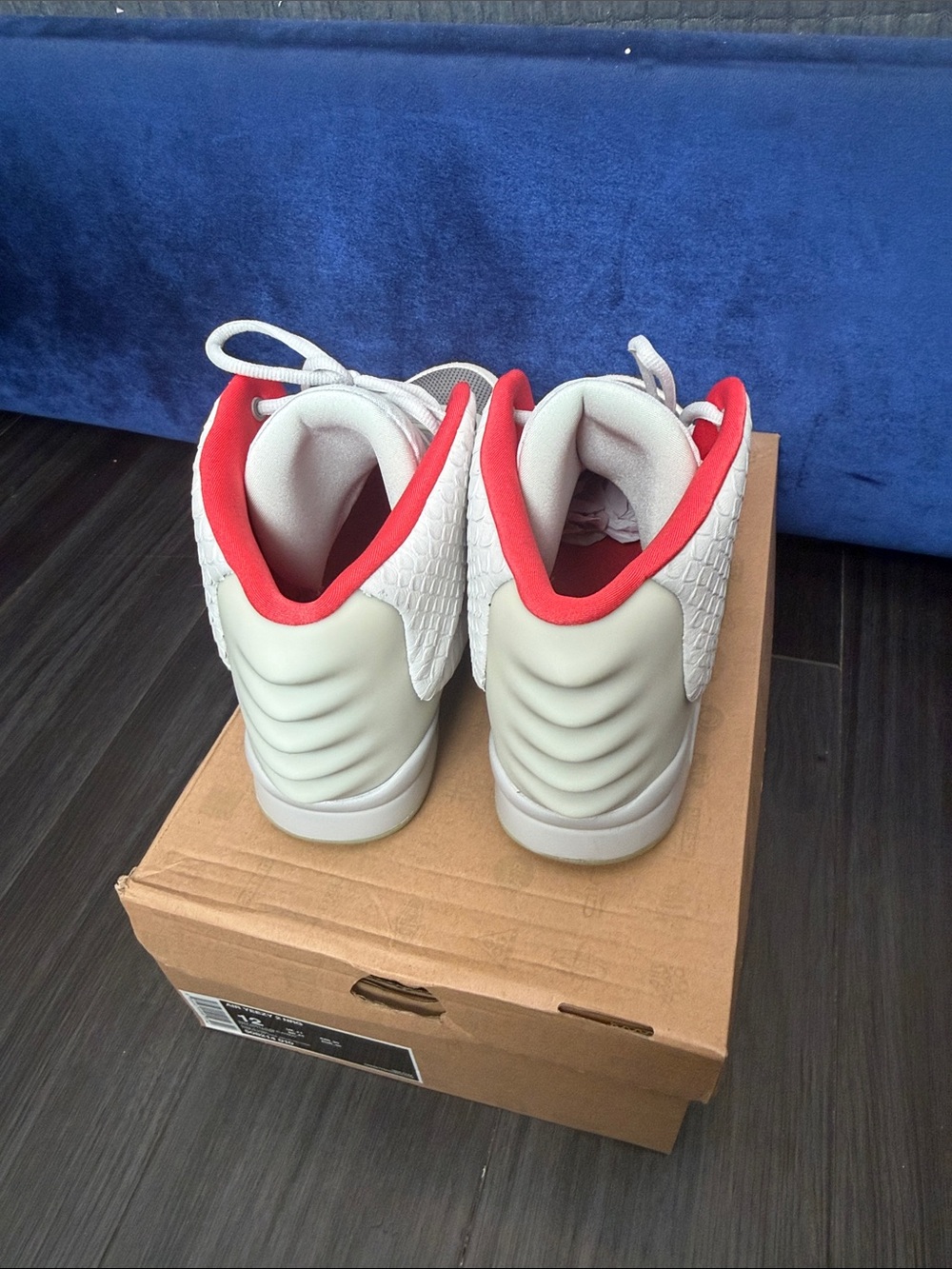 NIKE YEEZY Gray Sneakers with Red Lining and Lime-Green Sole - Picture 3 of 8